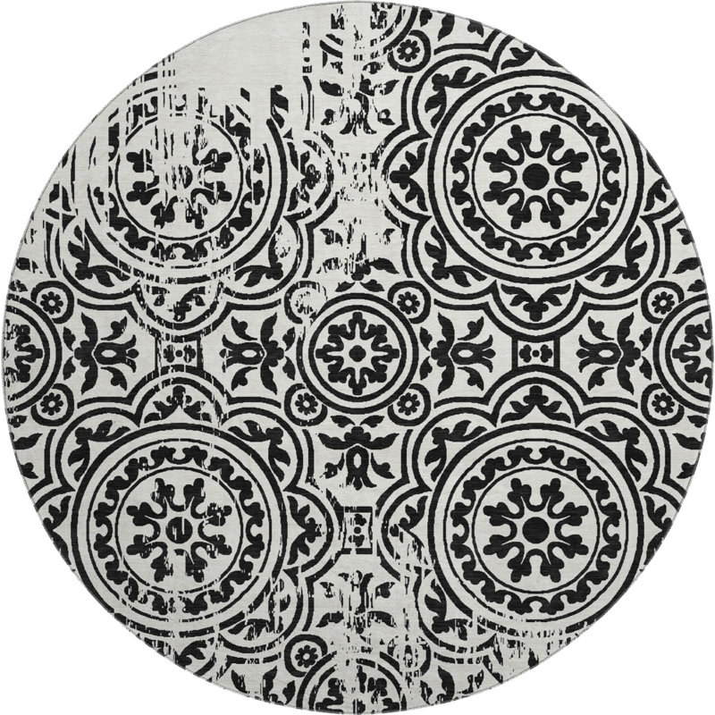 Tapis noir Prisco lavable à la machine de qualité supérieure, Rond 8 pi
