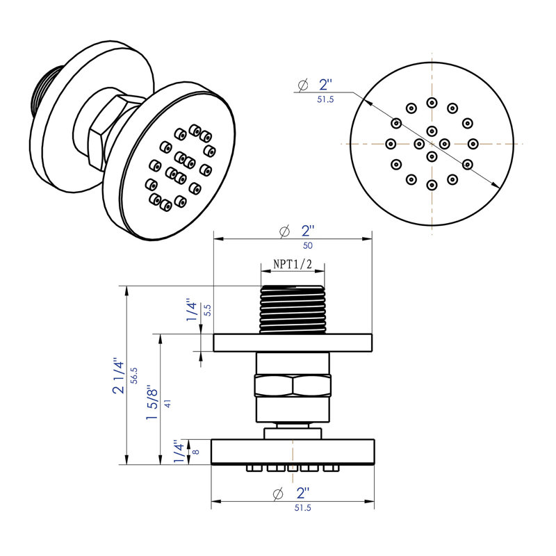 Pulvérisateur de corps de douche ajustable, Nickel brossé