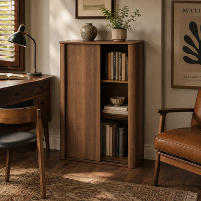 Armoire de rangement en bois de noyer 31,5 "avec portes coulissantes et tablettes réglables, organisateur de vestibule moderne