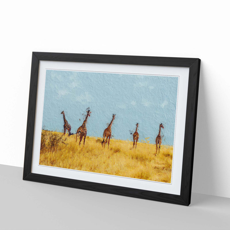Giraffes - Picture Frame Painting Print, 27cm H x 36cm W x 2cm D, Black Framed