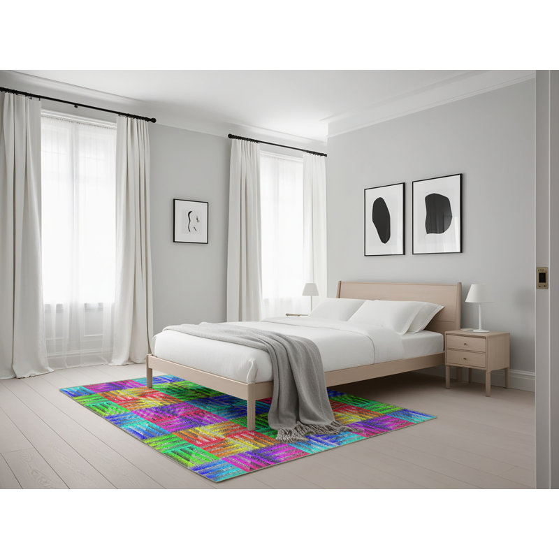 Tapis mauve/vert/bleu à motifs Caffin, Rectangle 5 pi x 7 pi