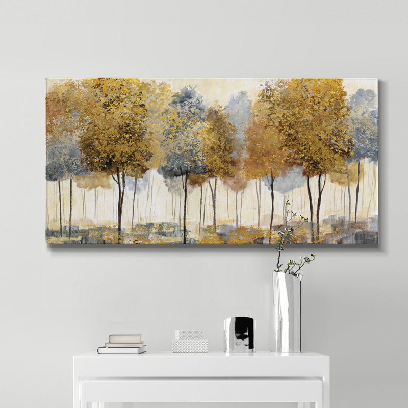 Forêt dorée - Toile tendue avec châssis de qualité supérieure - prête à être accrochée, H 16 po x l 8 po x P 1 po