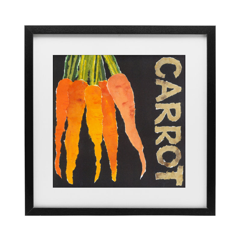 Carotte, légume-racine, reproduction encadrée sous verre, conception de Nancy Overton, H 16 po x l 16 po, Cadre noir minuit
