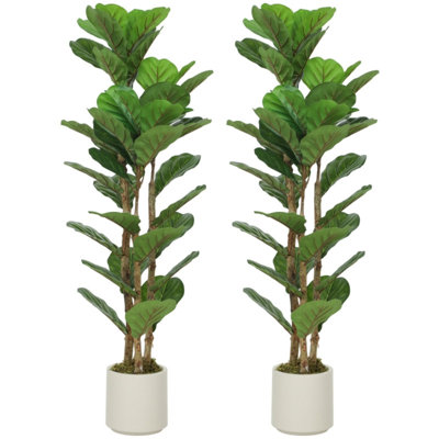 Set of 2 120cm Artificial Fiddle Leaf Fig Trees, Green Faux Potted Plants for Indoor Home Decor