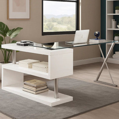 Jessika Foldable L-Shaped Glass Executive Desk