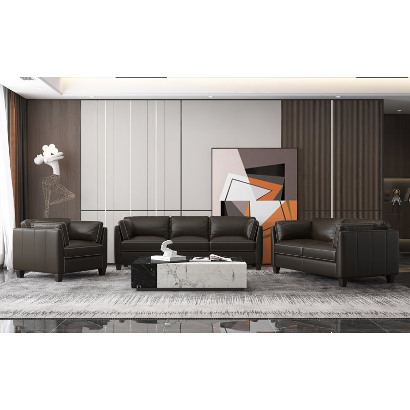 Fauteuil Camire, Cuir véritable chocolat