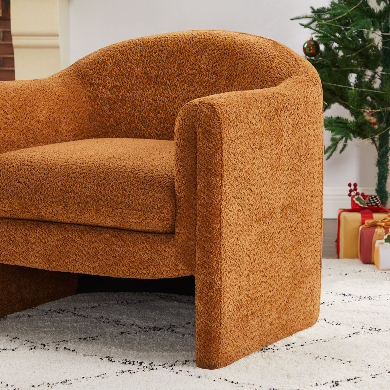 Divaraj Upholstered Barrel Chair, Curry Boucle