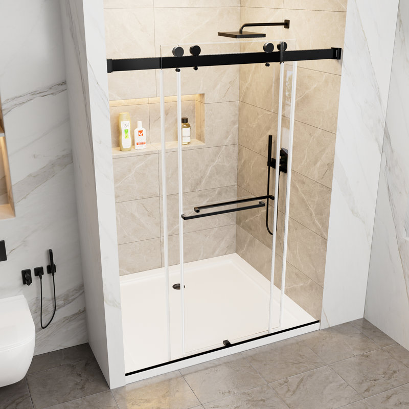 Soft-close Double Sliding Door Elegant Matte Black Modern Bathroom Solution