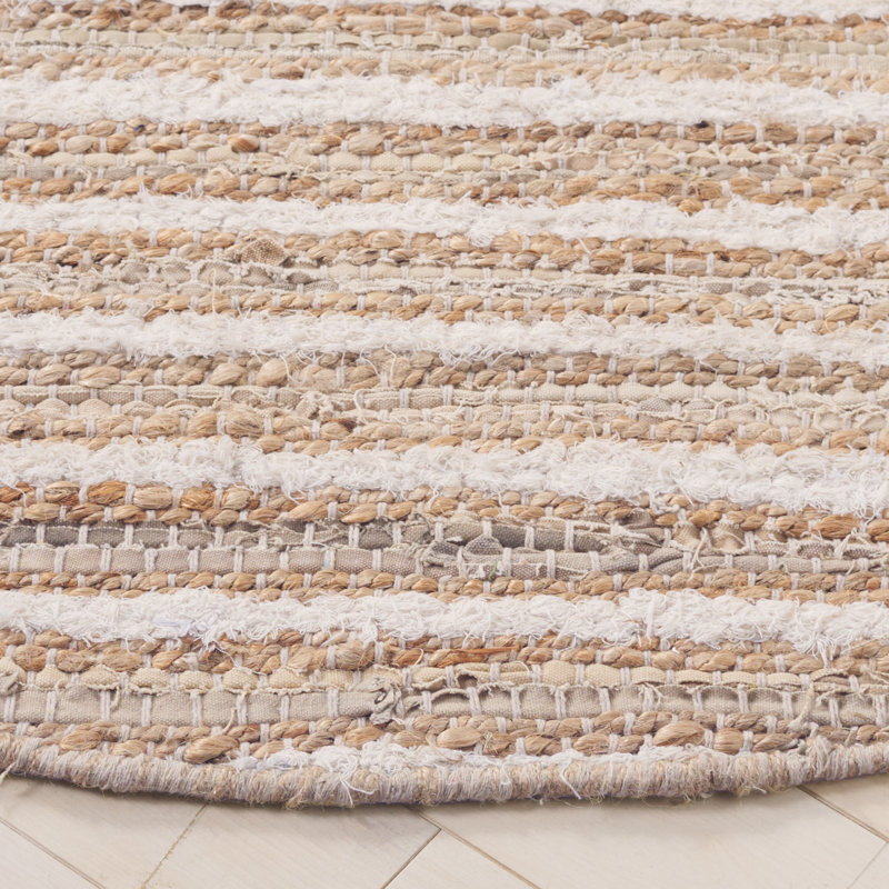 Abisag Woven Jute/Canvas/Cotton Performance Striped Rug in Natural/Beige, Round 6'