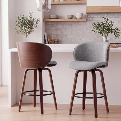 Modern Swivel Bar Stools with Wooden Legs