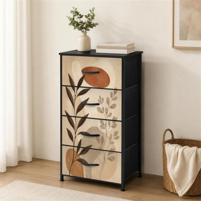 Commode 4 tiroirs pour chambre à coucher Art botanique abstrait aquarelle nature feuilles fleurs beige brun Petite grande commode pour vêtements