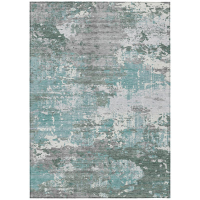 8' X 10' Blue And Teal Blue Abstract Washable Indoor Outdoor Area Rug