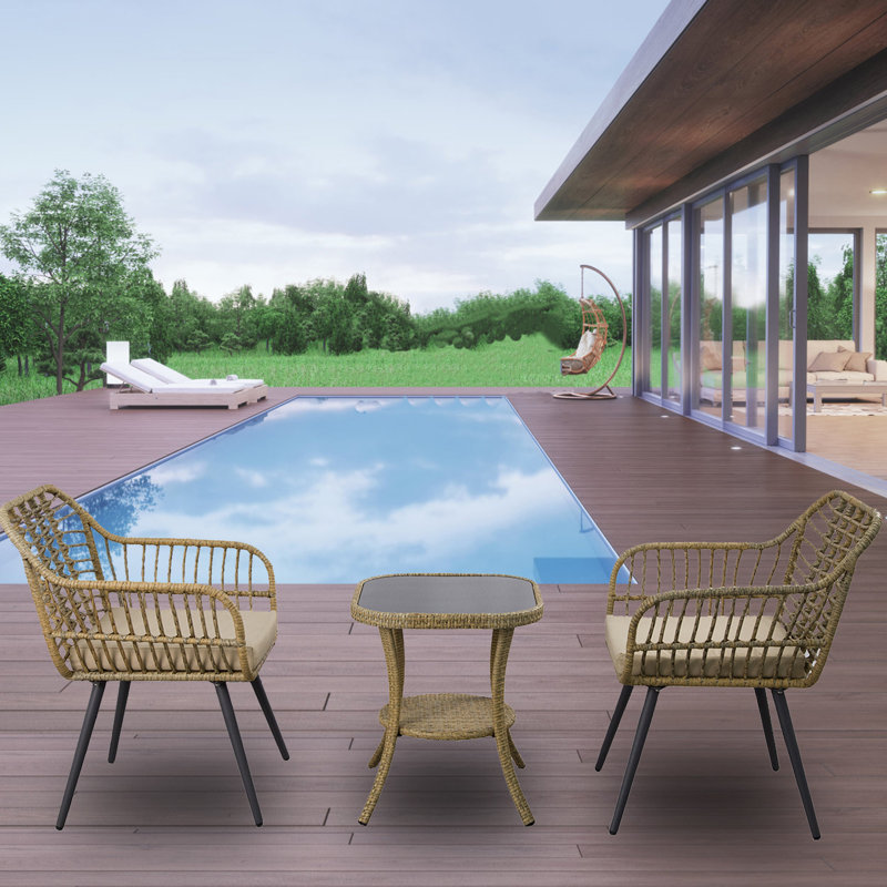 Bonhara 2 - Person Wicker Patio Dining Set with Square Table , Cushions Included