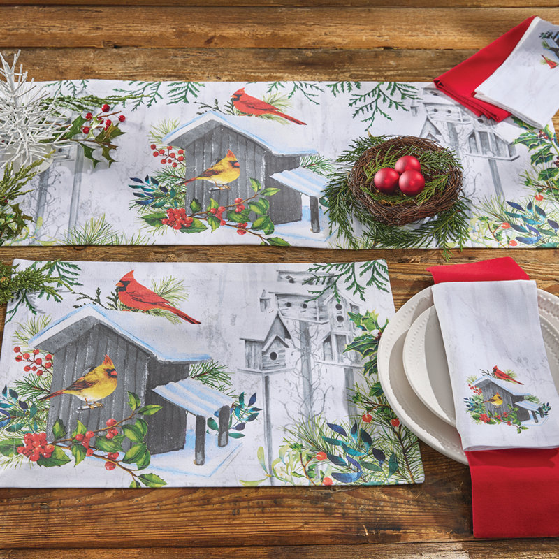  Holiday Cardinal Love Table Runner 13 Inchesx 36 Inches, Gray