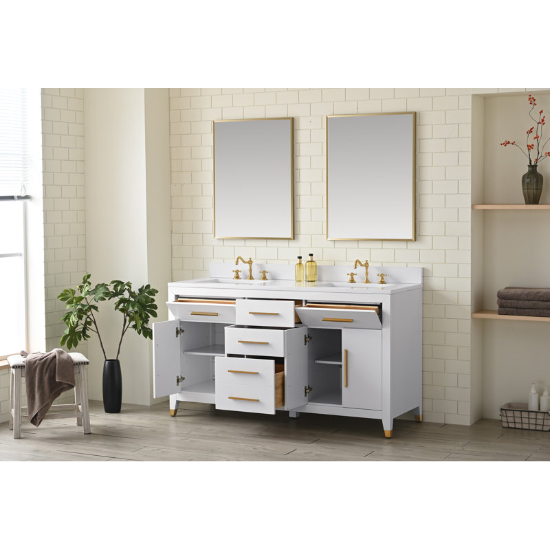 Maddison 60'' Free Standing Double Bathroom Vanity with Engineered Stone Top, White