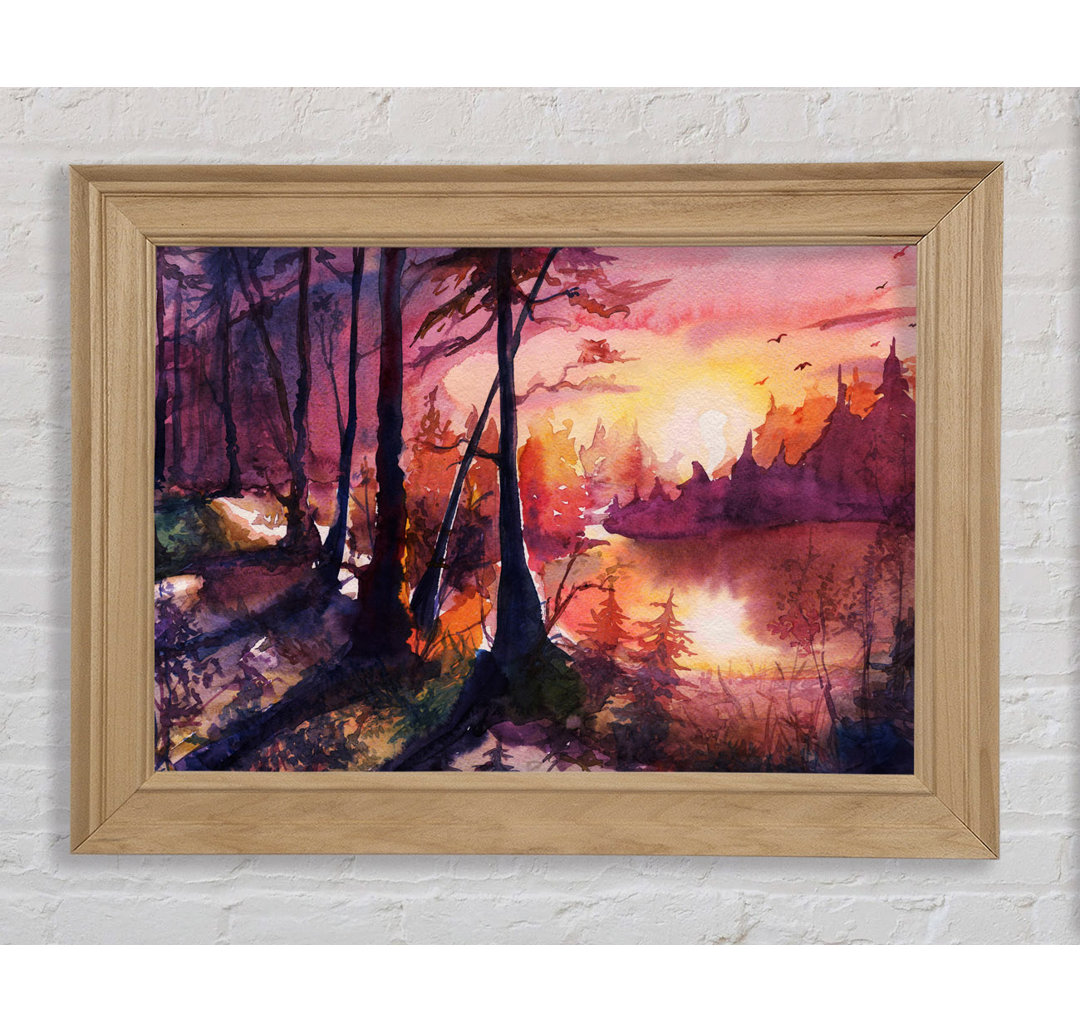 Vibrant Orange Sun in the Forest - Einzelne Bilderrahmen Kunstdrucke