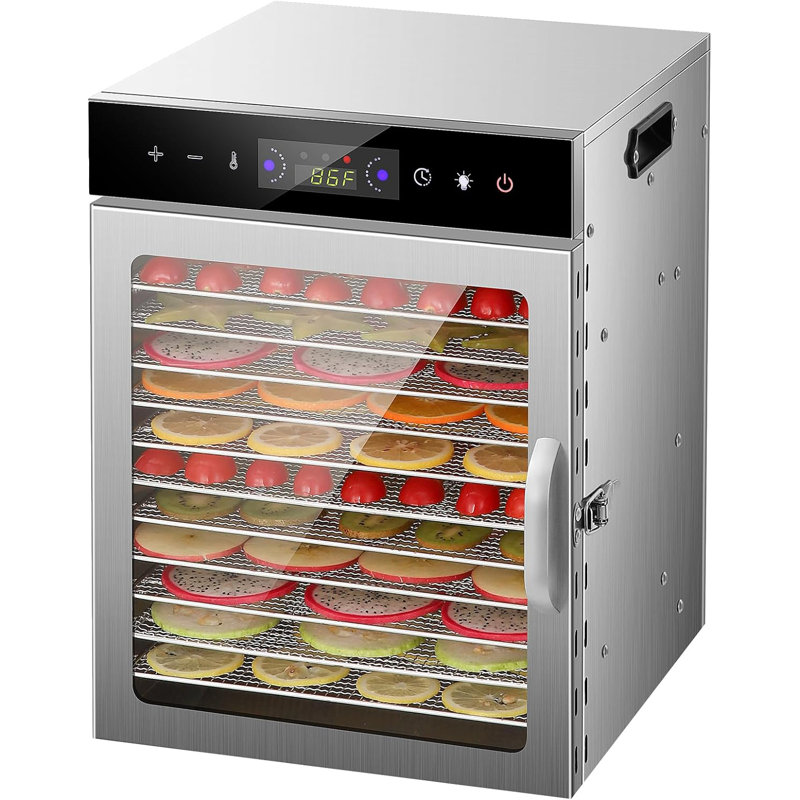 12 Stainless Steel Trays Food Dehydrators with Digital Timer and Temperature Control