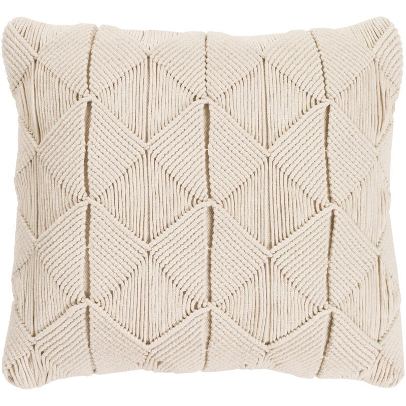 Migramah Sage Natural Fiber Cotton Throw Pillow, 20" x 20", Cream, No Fill