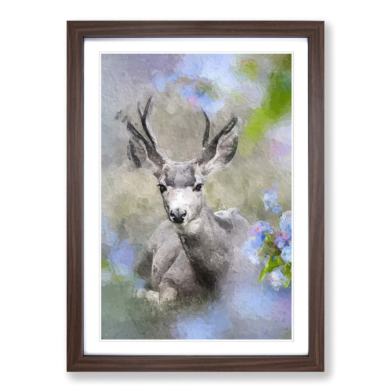 Resting Deer - Picture Frame Painting Print, Walnut Framed, 36cm H x 27cm W x 2cm D