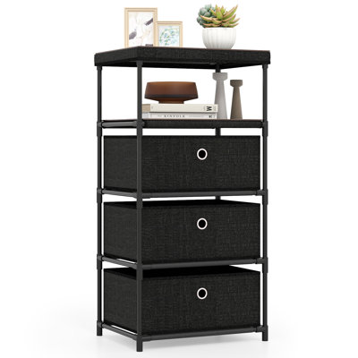 3-Drawer Dresser w/ Shelf w/ Fabric Bins Industrial Storage Tower Unit