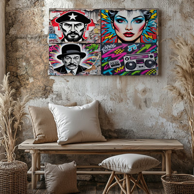 Impression sur toile Graffiti Street Art rétro Pop Art Boom Box Comic Style pour salon, chambre à coucher, bureau, couloir, vestibule, galerie murale et décoration moderne