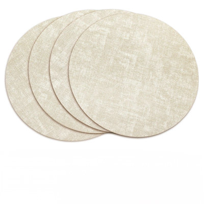 13" Round Placemats Set Of 4, Reversible Faux Leather Heat Resistant Table Mats, 100% Waterproof Oilproof Wipeable Table Protective Placemats For Vinyl, Washable For Indoor & Outdoor Use (4, Beige)