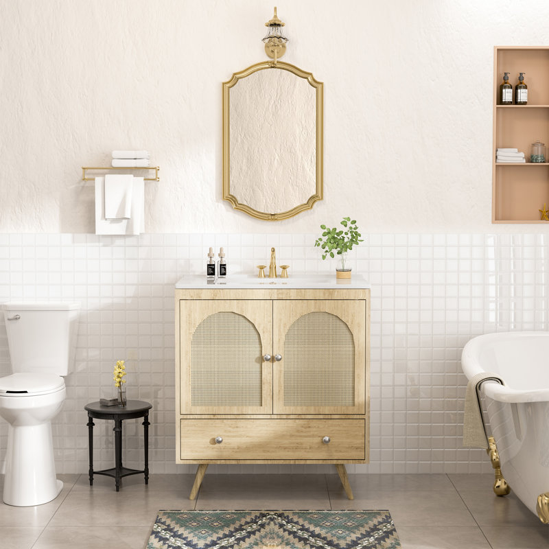 Meuble-lavabo simple 30 po avec comptoir en céramique, Chêne