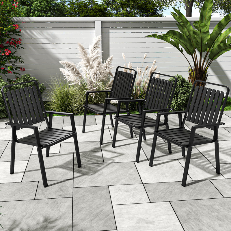 Outdoor Patio Chairs Set of 4, Patio Dining Chairs with Metal Frame, Heavy-Duty Outdoor Chairs with Armrest for Garden, Poolside, Backyard, Lawn,Black