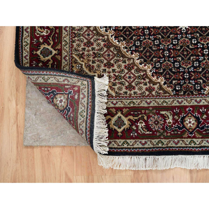 4'x6'1" Rich Black Tebraz Mahi Design 175 KPSI Hand Knotted Wool Rug 2B80AD92F7504E39AB811B004F5DA137