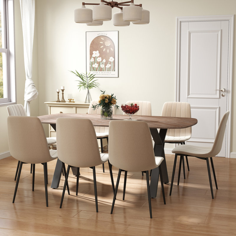 Ensemble de table de salle à manger rectangulaire 71 po, Beige, 9