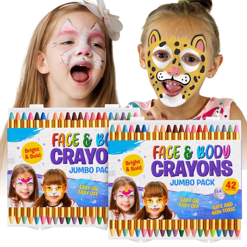 Ensemble de 42 crayons de couleur pour le visage et le corps, 14 couleurs métalliques