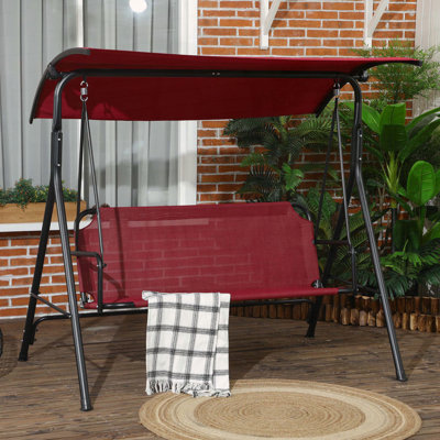 Balancelle 3 personnes avec support et auvent réglable Outsunny, rouge vin