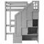 Lit mezzanine double avec bureau en L, escalier de rangement, tiroirs et armoire-860346547