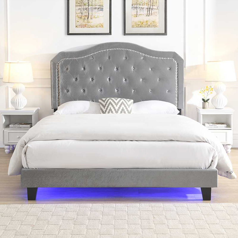 Velours capitonné avec capitonnage avec lumière DEL, Gris clair