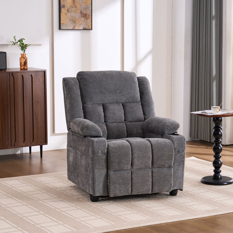 Fauteuil inclinable électrique avec deux porte-gobelets, poche de rangement latérale, revêtement en chenille douce, fauteuil de cinéma électrique réglable pour salon et chambre, gris