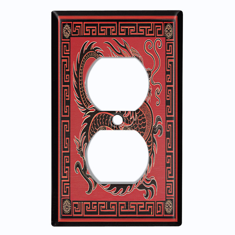 Couvercle de plaque d'interrupteur en métal; Emblème de dragon traditionnel chinois de taille US 3, Triple # 3