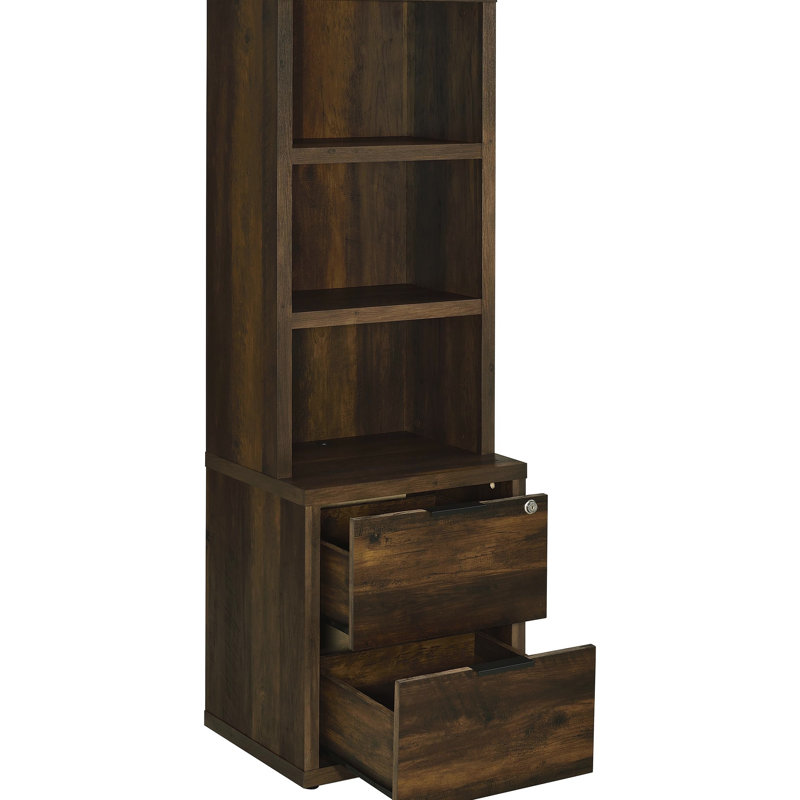 3 - Shelf Dark Pine Bookcase With Lockable Drawer And Dual , Engineered Wood, Office Organization Solution, 19.39 Inches Wide Charging, Display Piece,