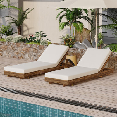 Ensemble de méridienne en bois d'acacia avec coussin triple et plateau latéral, mobilier d'extérieur