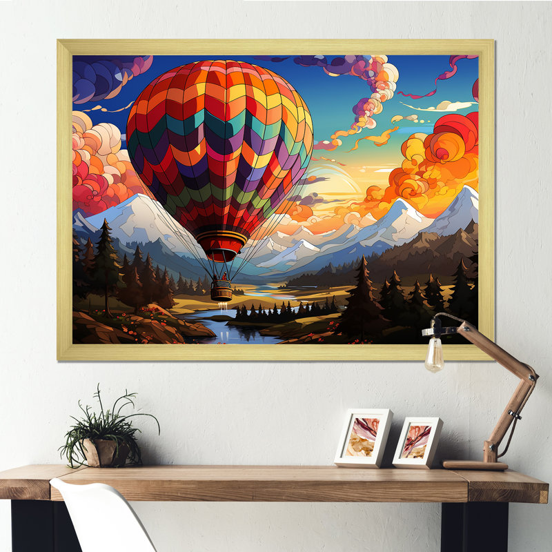 Pop Art, montgolfières, vues aériennes sur toile, Cadre doré simple, H 34 po x l 44 po x P 1,5 po