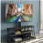 Black multifunctional angle and height adjustable tempered glass TV stand