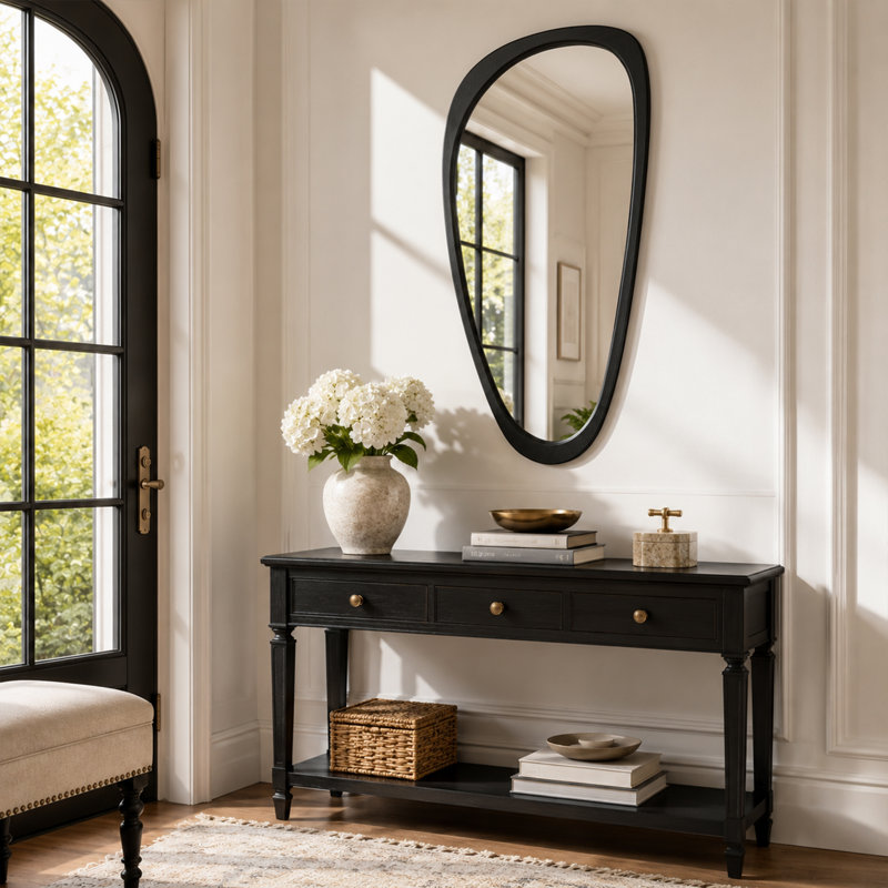 Miroir d'appoint en bois massif, 48 po x 24 po, Noir mat