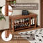 Banc à chaussures en bois massif pour hall d'entrée, peu encombrant, support de 550 livres, rangement dissimulé, couleur noyer, 39,86 po de profondeur, assemblage simple et facile à installer, installation rapide