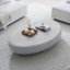 Table basse elliptique en fibre de verre de 135,5 cm (53,35 po) pour salon, style vintage, fini mat effet pierre, à placer devant le canapé, table basse irrégulière, aucun assemblage requis-1597238553