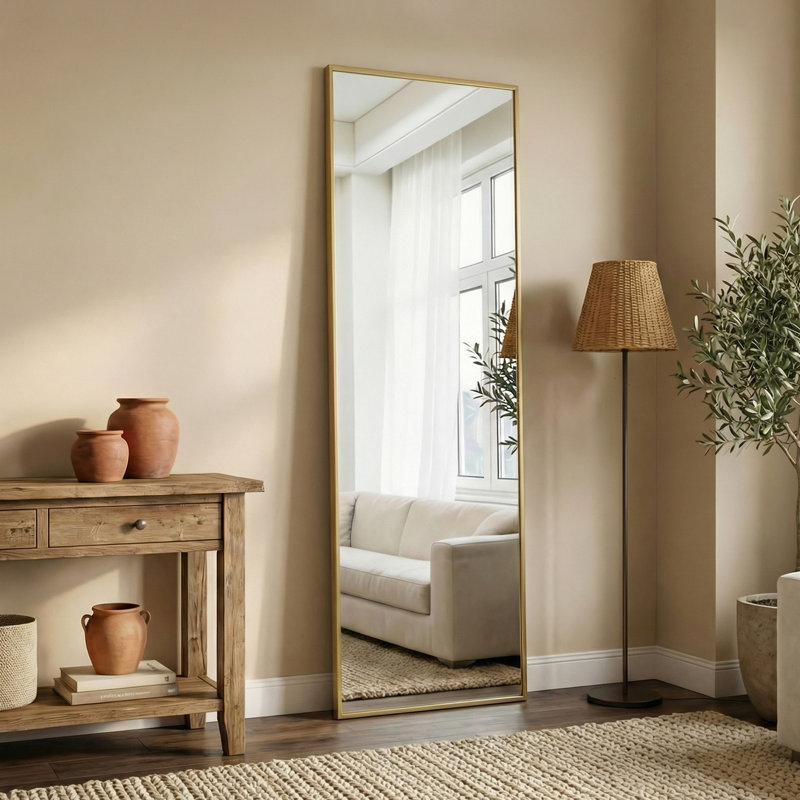 14 x 47 Over The Door - Full Length Hanging Mirror, Aluminum Alloy Framed Wall-mounted Full Length Mirror, Gold