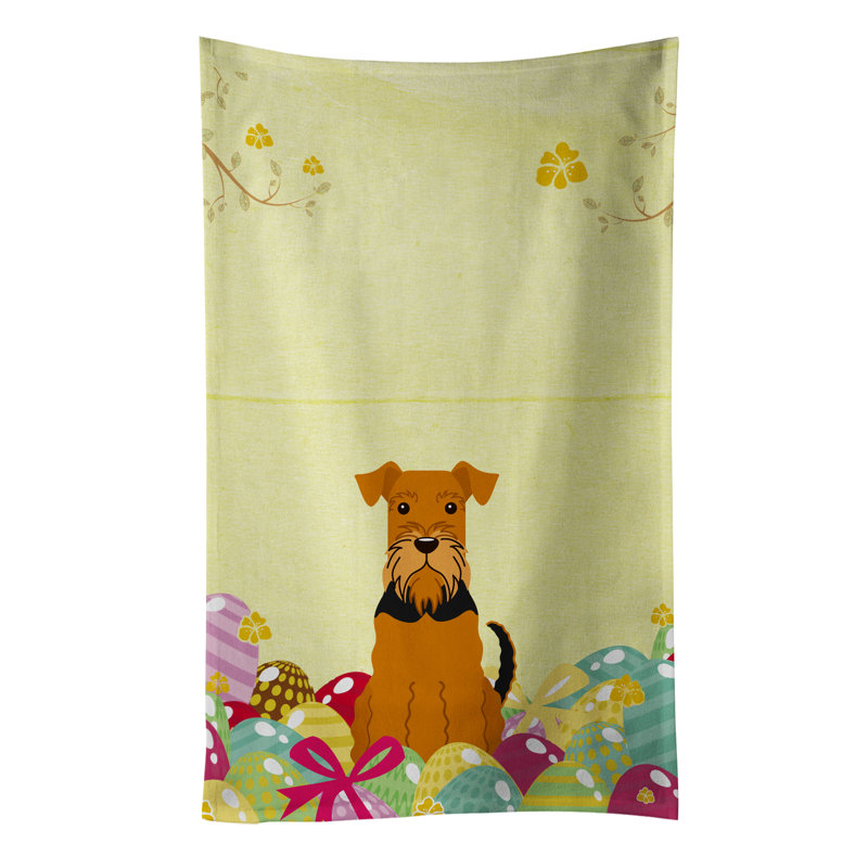 Serviette à thé airedale pâques œufs