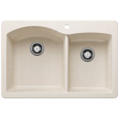 Diamond Silgranit 33" 60/40 Double Bowl Dual Mount Kitchen Sink - Soft White