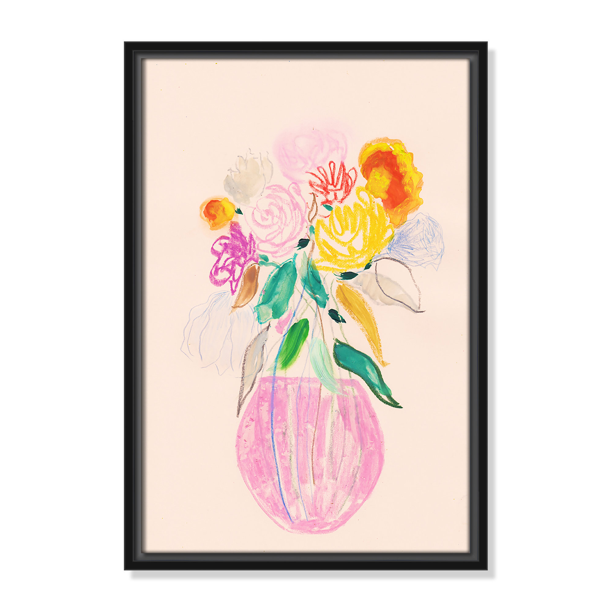 Simple Floral I Print by Bea Dina, Black Floater Framed Canvas, No Mat, 19.5" H x 13.5" W x 2" D