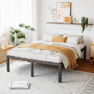 Amylia 18 Inch Metal Iron Platform Bed Frame, with Wood Slat Support, Heavy Duty Mattress Foundation, Noise Free,Double Beds for Couples, Families , Perfect for Master Bedrooms & Shared Living Space,Cal King