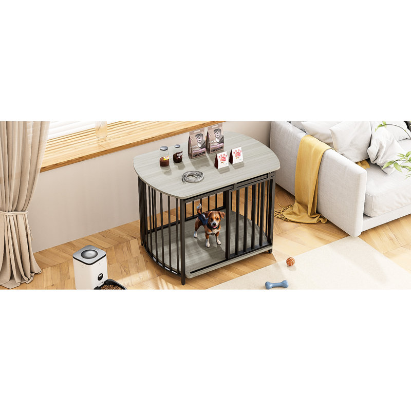Enclos pour chien 31,5 po en bois gris, élégant pour chiens de taille moyenne, ventilation et stabilité, Gris
