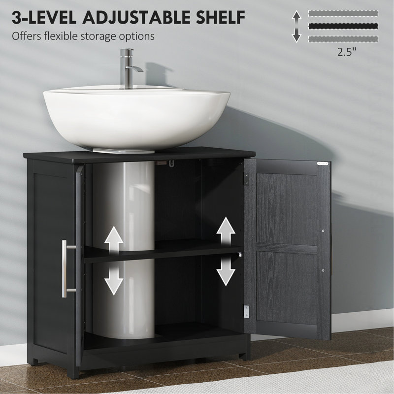 Armoire de rangement à piédestal, lavabo de salle de bain avec 2 portes de grange et tablette réglable (sans lavabo)